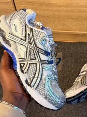 ASICS White / Blue Running Sneakers